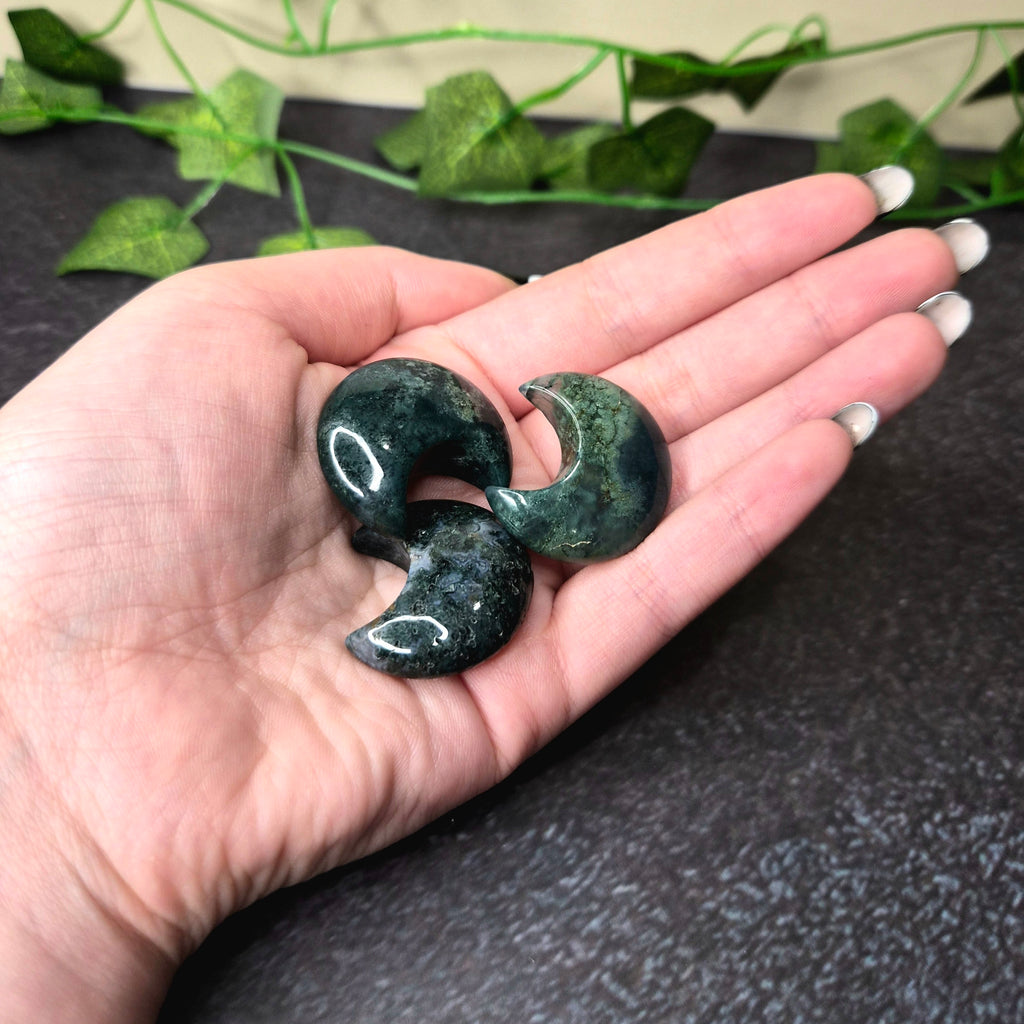 Moss Agate Crescent Moon