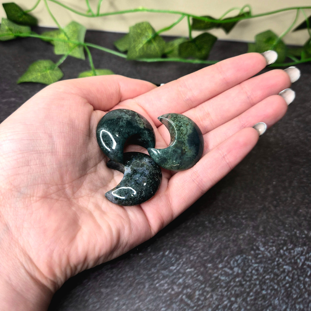 Moss Agate Crescent Moon