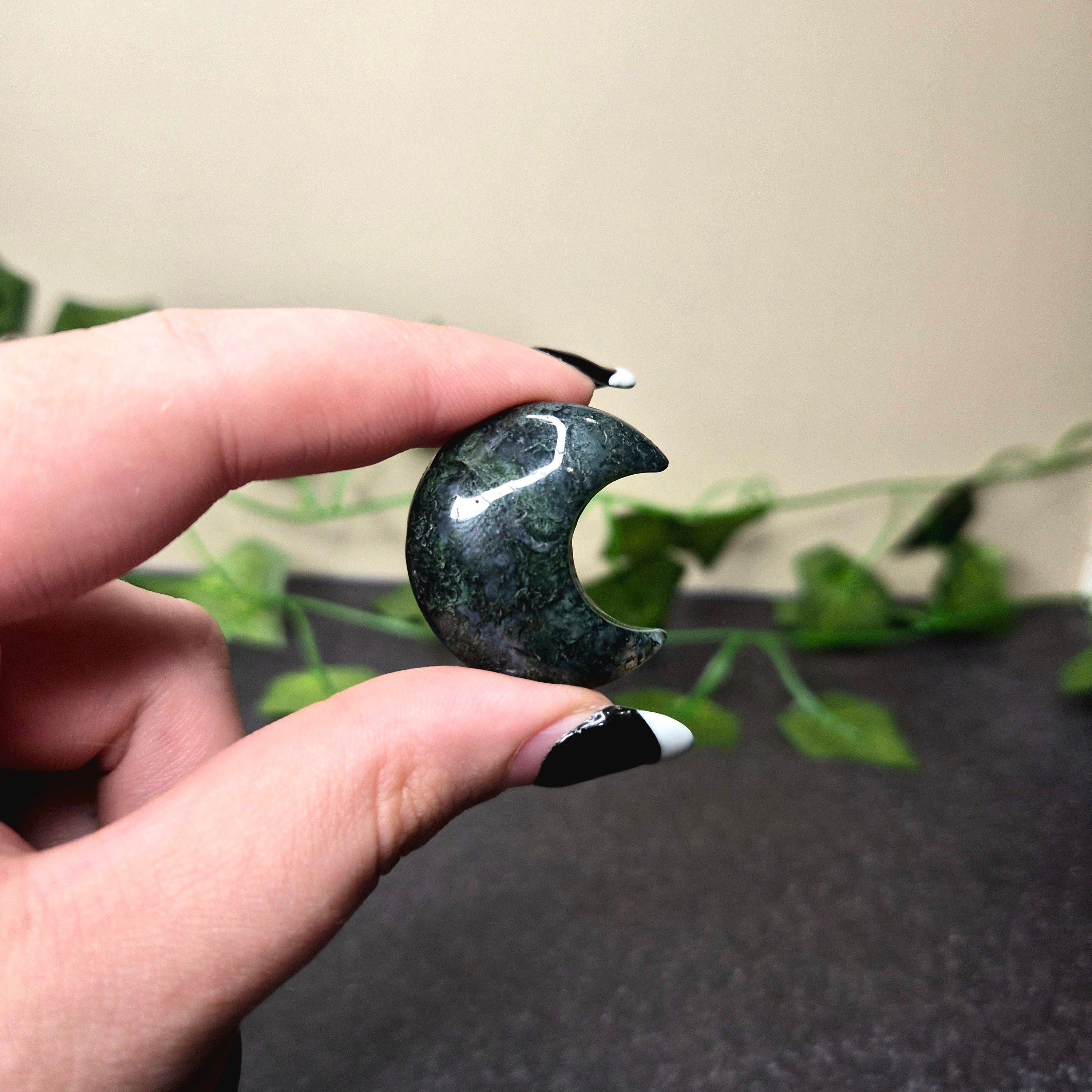Moss Agate Crescent Moon