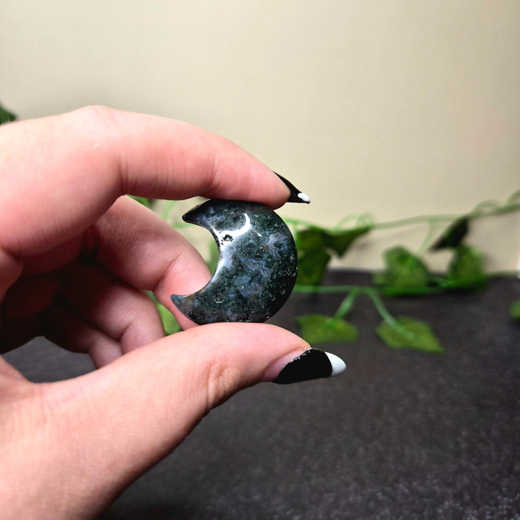 Moss Agate Crescent Moon